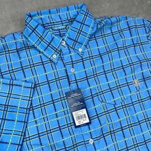 Huk Tide Point Printed Button Down Shirt Mens M Blue Plaid Short Sleeve Hiking